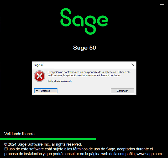 Falta elemento raíz Sage50