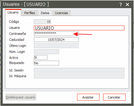 cambiar contraseña usuario Sage200c