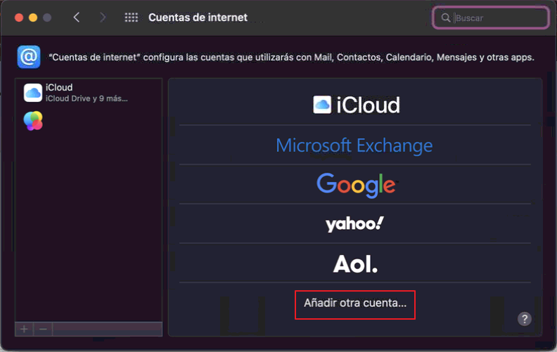 añadir cuenta correo mac