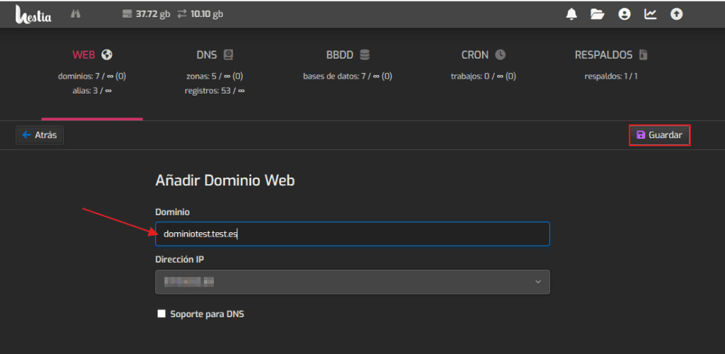 Crear dominio en HestiaCP 1
