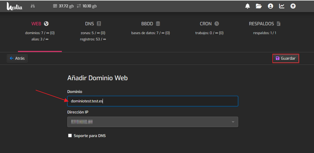 Crear dominio en HestiaCP 1