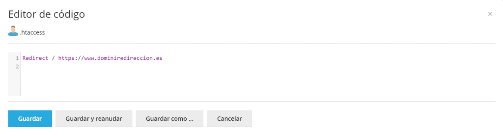 Redirigir dominio utilizando htaccess 2