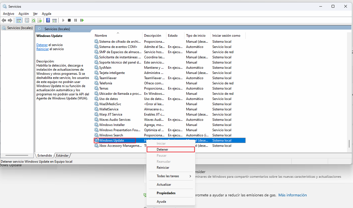 Forzar la búsqueda de actualizaciones en Windows Update services