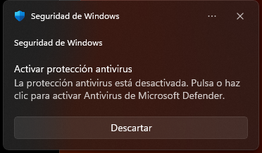 Desactivar la protección de Windows Defender - Informa de desactivación