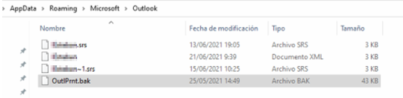Solución al error Outlprnt en Outlook fichero ya cambiado a bak