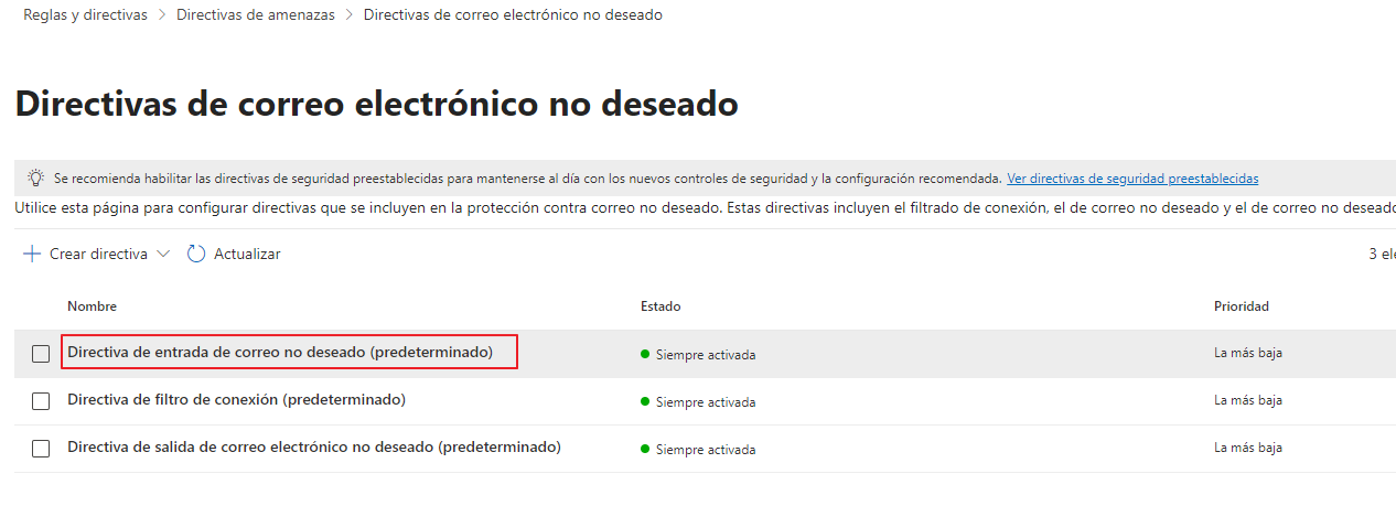 Añadir un dominio en la Whitelist o Blacklist en Exchange Online correo no deseado