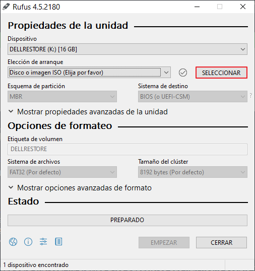 Crear una unidad de arranque USB seleccionando ISO