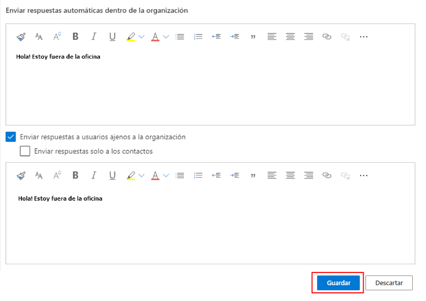 Activar Outlook Web App autorespuesta 2