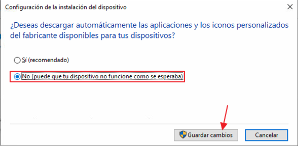 descarga automática de drivers en Windows 10 no descargar