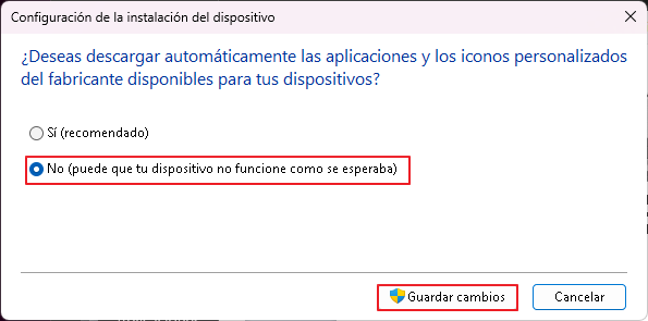 descarga automática de drivers en Windows no descargar