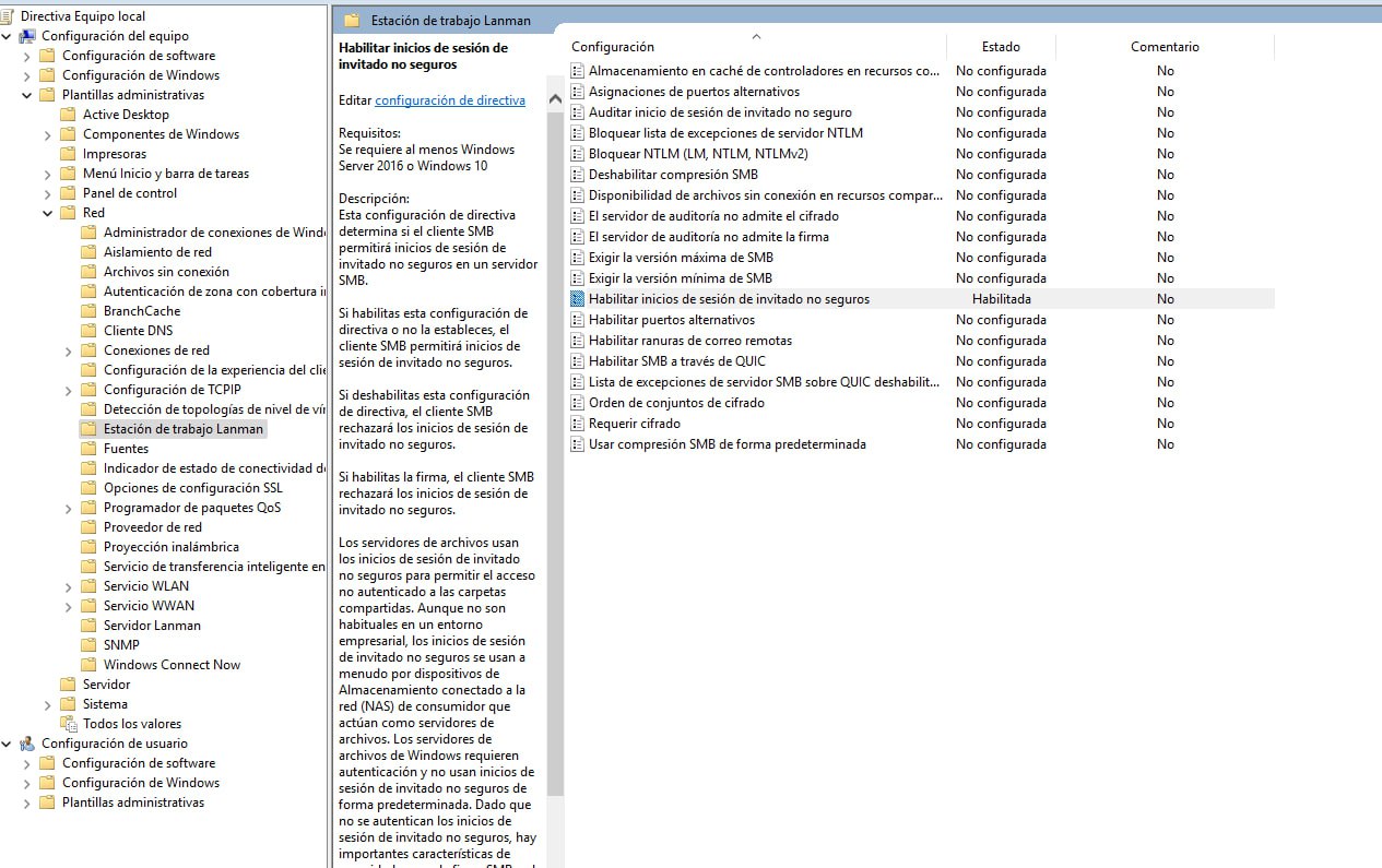 Bloqueo de acceso a usuarios no autenticados politica de equipo