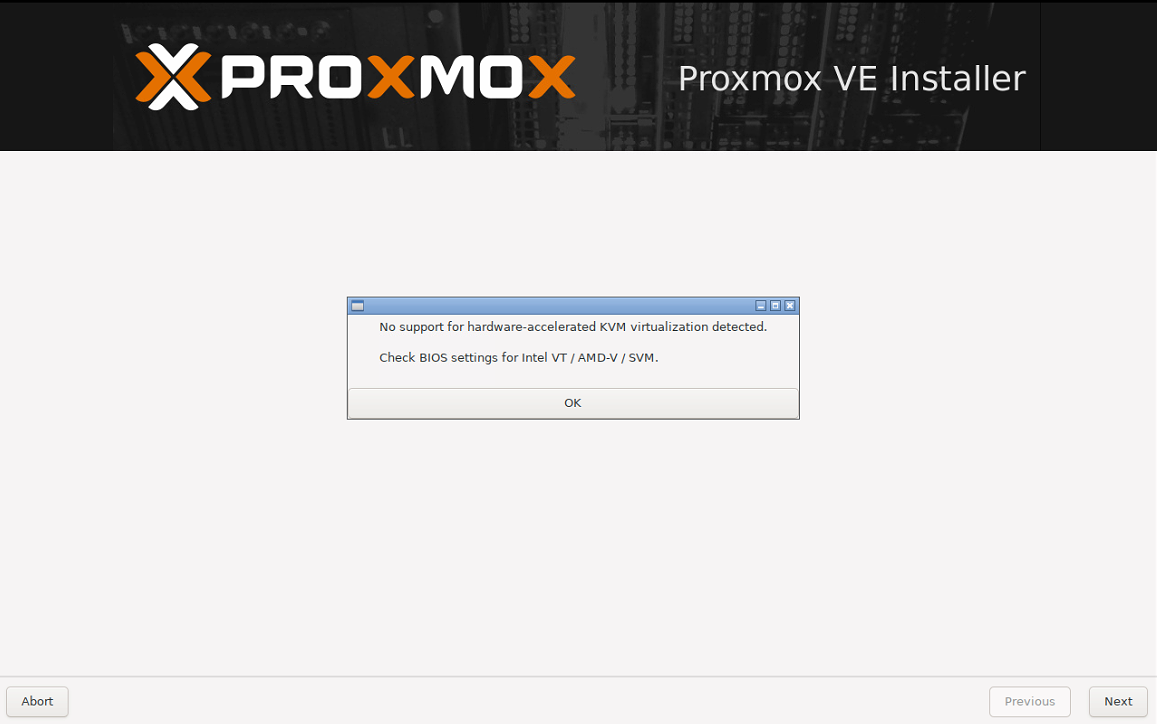 No support for hardware-accelerated KVM virtualization detected al instalar PROXMOX en VMWare Workstation