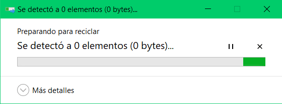 Se detectó a 0 elementos (0 bytes) al eliminar mensaje error