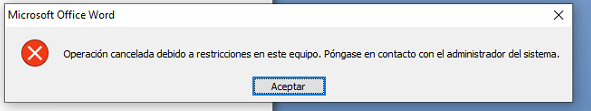 Operación cancelada debido a restricciones error